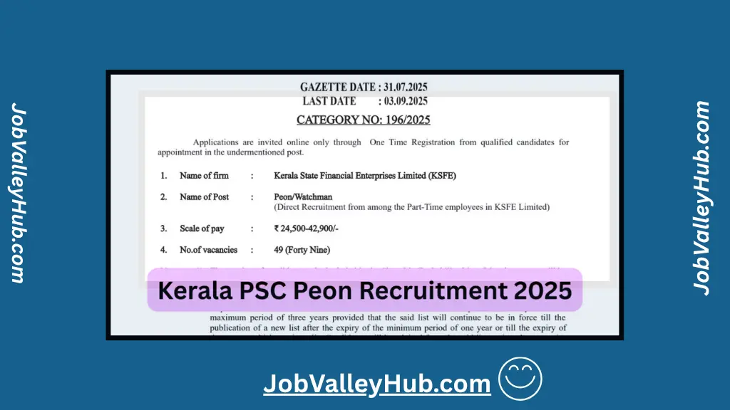 Kerala PSC Peon Notification 2025